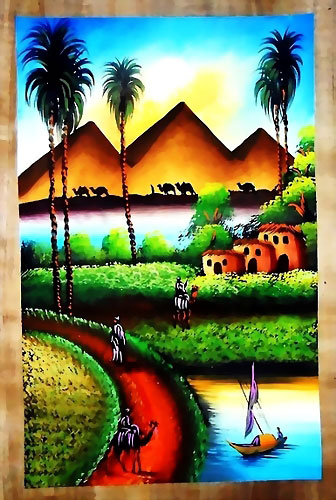 Egyptian free hand papyrus painting Egypt nature scene 4